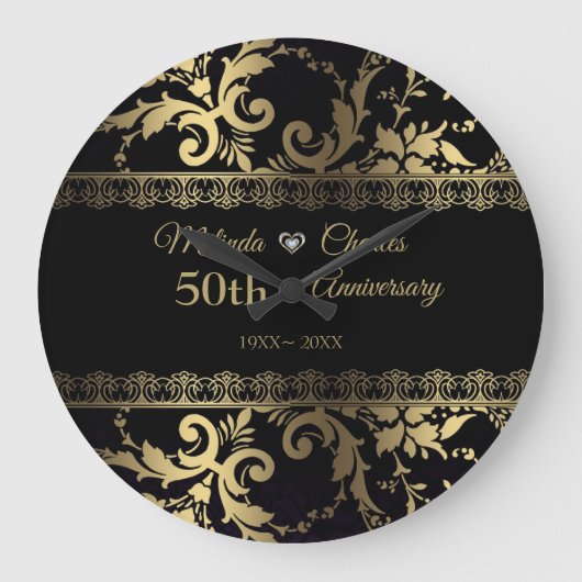 金ゴールドエレガントダマスク及びレース ラージ壁時計 (正面)