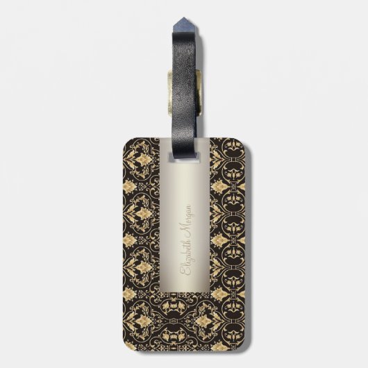 金ゴールドエレガントダマスク、渦巻き – パーソナライズされた ラゲッジタグ (裏面縦)