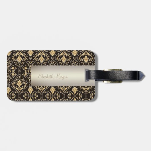 金ゴールドエレガントダマスク、渦巻き – パーソナライズされた ラゲッジタグ (裏面横)
