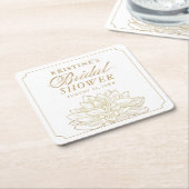 金ゴールドエレガントダリアフローラブライダルシャワー スクエアペーパーコースター (アングル)