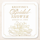 金ゴールドエレガントダリアフローラブライダルシャワー スクエアペーパーコースター (正面)