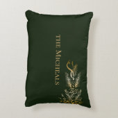 金ゴールドエレガントダークグリーン喜びクリパーソナライズされたスマス アクセントクッション (裏面(縦))
