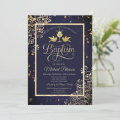 金ゴールドエレガントチャリスレースネイビーブルーバプテスマ 招待状 (スタンド正面)