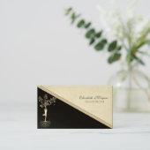 金ゴールドエレガントツリーシルエット、ヨガ 名刺 (スタンド正面)