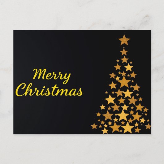 金ゴールドエレガントツリーメリークリスマスオンブラック ポストカード (正面)