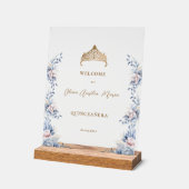 金ゴールドエレガントティアラブルーフローラキンセアニラ アクリルサイン (傾斜)