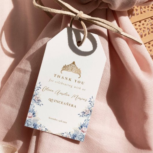 金ゴールドエレガントティアラブルーフローラキンセアニラ ギフトタグ