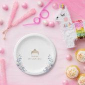 金ゴールドエレガントティアラブルーフローラキンセアニラ ペーパープレート (パーティー)