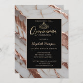 金ゴールドエレガントティアラ、トレンディー銅グリッター大理石 招待状 (正面/裏面)