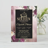 金ゴールドエレガントティアラ、フレームバーガンディースウィート16パーティー 招待状 (スタンド正面)