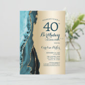 金ゴールドエレガントティール(緑がかった色)アガテ40歳の誕生日 招待状 (スタンド正面)