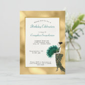 金ゴールドエレガントティール（緑がかった色）アールデコレディーフォト誕生日 招待状 (スタンド正面)