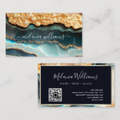 金ゴールドエレガントティール（緑がかった色）大理石ゲートQRコード 名刺 (正面/裏面)