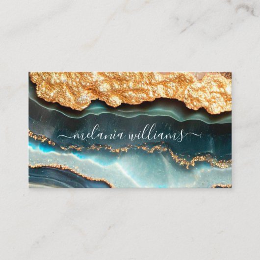 金ゴールドエレガントティール（緑がかった色）大理石ゲートQRコード 名刺 (正面)