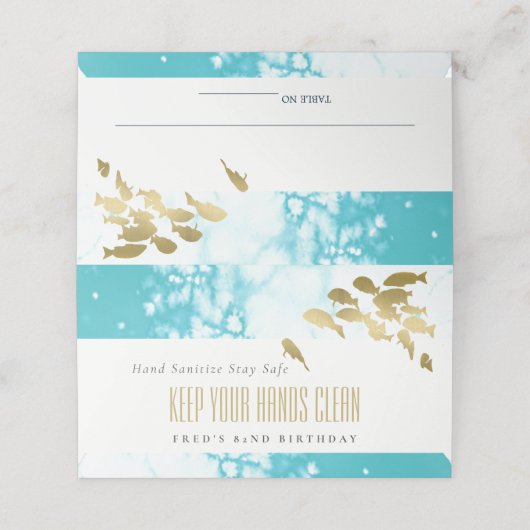 金ゴールドエレガントティール(緑がかった色)水中魚任意の年齢誕生日 プレイスカード (外部開封)