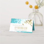 金ゴールドエレガントティール(緑がかった色)水中魚任意の年齢誕生日 プレイスカード (正面)