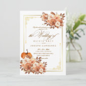 金ゴールドエレガントテラコッタフローラボホ素朴結婚の 招待状 (スタンド正面)