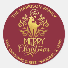 金ゴールドエレガントディアメリークリスマスアドレスレッド ラウンドシール
