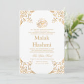 金ゴールドエレガントデザインホワイトベビーイスラムAqiqa 招待状 (スタンド正面)