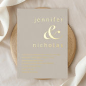 金ゴールドエレガントトゥーペベージュアンパサンド結婚ズ 箔招待状