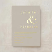 金ゴールドエレガントトゥーペベージュアンパサンド結婚ズ 箔招待状