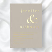 金ゴールドエレガントトゥーペベージュアンパサンド結婚ズ 箔招待状