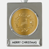 金ゴールドエレガントトナカイとリースクリスマス シルバープレートバナーオーナメント (正面)