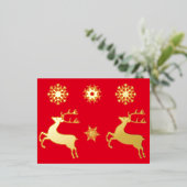 金ゴールドエレガントトナカイ雪片クリスマス 箔招待状ポストカード (立ち正面)