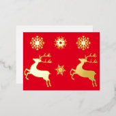 金ゴールドエレガントトナカイ雪片クリスマス 箔招待状ポストカード (正面/裏面)