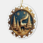 金ゴールドエレガントトナカイ、鹿、クリスマススノーフレークCera セラミックオーナメント (左)