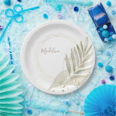 金ゴールドエレガントトリムと名前をカスタムする付き緑 ペーパープレート (パーティー)