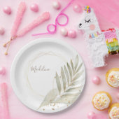 金ゴールドエレガントトリムと名前をカスタムする付き緑 ペーパープレート (パーティー)