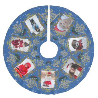 金ゴールドエレガントトリム家族クリスマスフォトコラージュ ブラッシュドポリエステルツリースカート