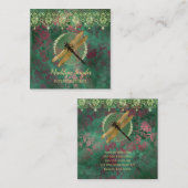 金ゴールドエレガントドラゴンフライでグリーンにライン石を付ける スクエア名刺 (正面/裏面)