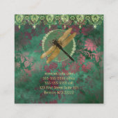 金ゴールドエレガントドラゴンフライでグリーンにライン石を付ける スクエア名刺 (裏面)