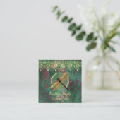 金ゴールドエレガントドラゴンフライでグリーンにライン石を付ける スクエア名刺 (スタンド正面)