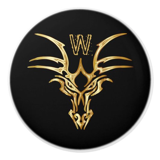 金ゴールドエレガントドラゴンヘッドイニシャル セラミックノブ (正面)