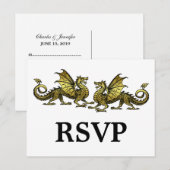 金ゴールドエレガントドラゴン対応はがき インビテーションポストカード (正面/裏面)