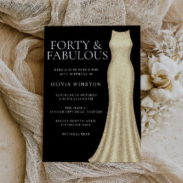 金ゴールドエレガントドレス&ブラック女性40th誕生日 招待状