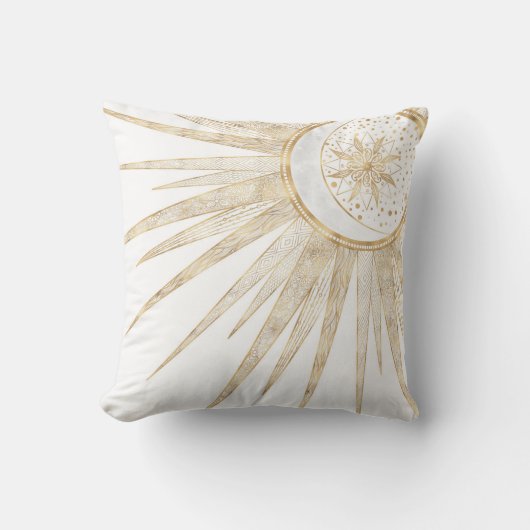 金ゴールドエレガントドードルサンムーンマンダラデザイン クッション (正面)