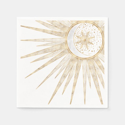 金ゴールドエレガントドードルサンムーンマンダラデザイン スタンダードカクテルナプキン (正面)