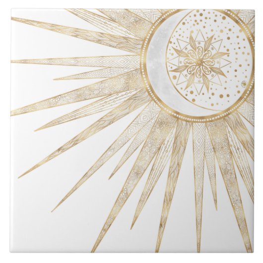 金ゴールドエレガントドードルサンムーンマンダラデザイン タイル (正面)