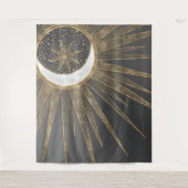 金ゴールドエレガントドードルサンムーンマンダラデザイン タペストリー (正面)