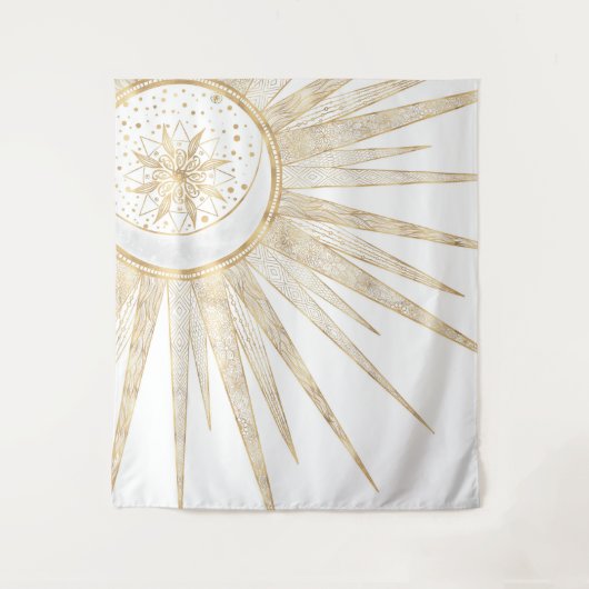 金ゴールドエレガントドードルサンムーンマンダラデザイン タペストリー (正面)