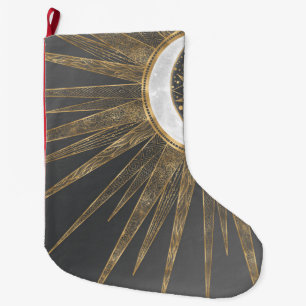 金ゴールドエレガントドードルサンムーンマンダラデザイン ラージクリスマスストッキング