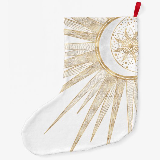 金ゴールドエレガントドードルサンムーンマンダラデザイン ラージクリスマスストッキング (裏面)