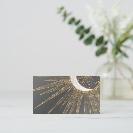 金ゴールドエレガントドードルサンムーンマンダラデザイン 名刺 (スタンド正面)