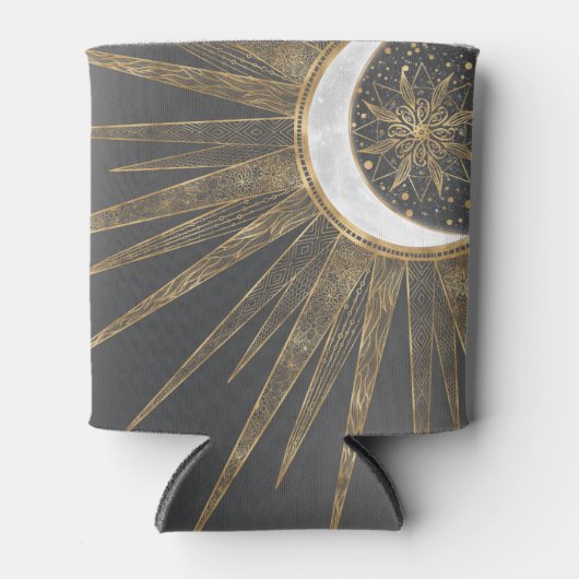 金ゴールドエレガントドードルサンムーンマンダラデザイン 缶クーラー (正面)