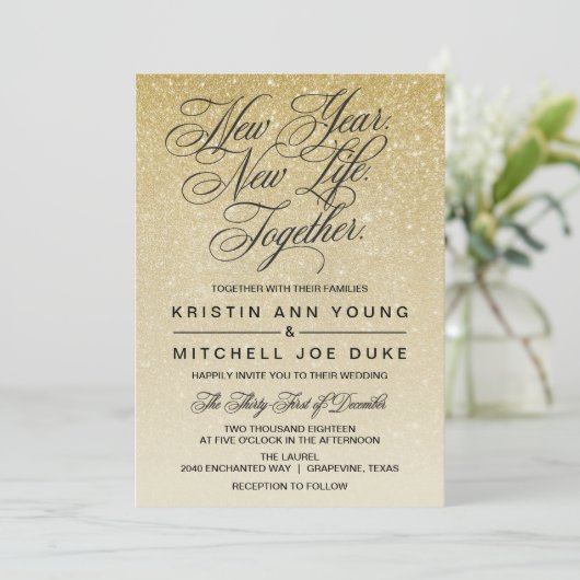 金ゴールドエレガントニューイヤーイブ結婚式招待状 招待状 (スタンド正面)