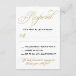 金ゴールドエレガントニューイヤーイブ結婚式招待状RSVP 出欠カード